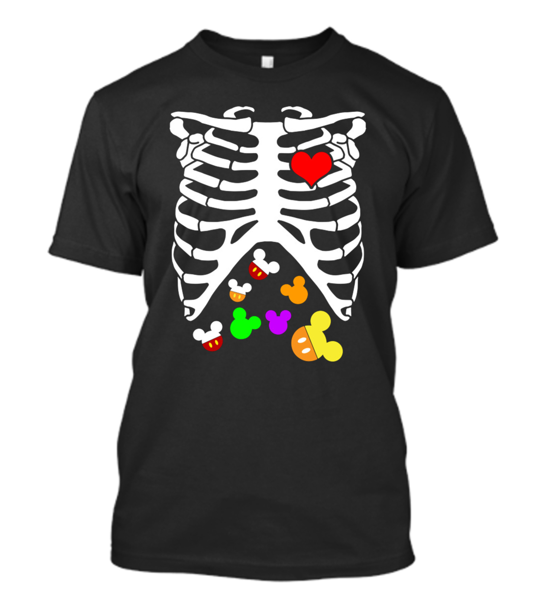 Rib Cage Heart And Colorful Mickey Heads Disney Films T-Shirt