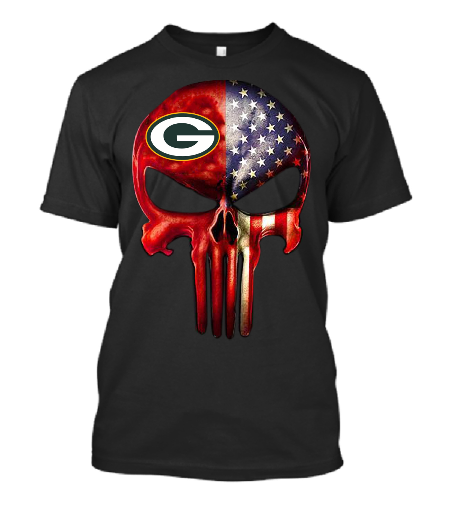 Green Bay Packers American Flag Skull T-Shirt