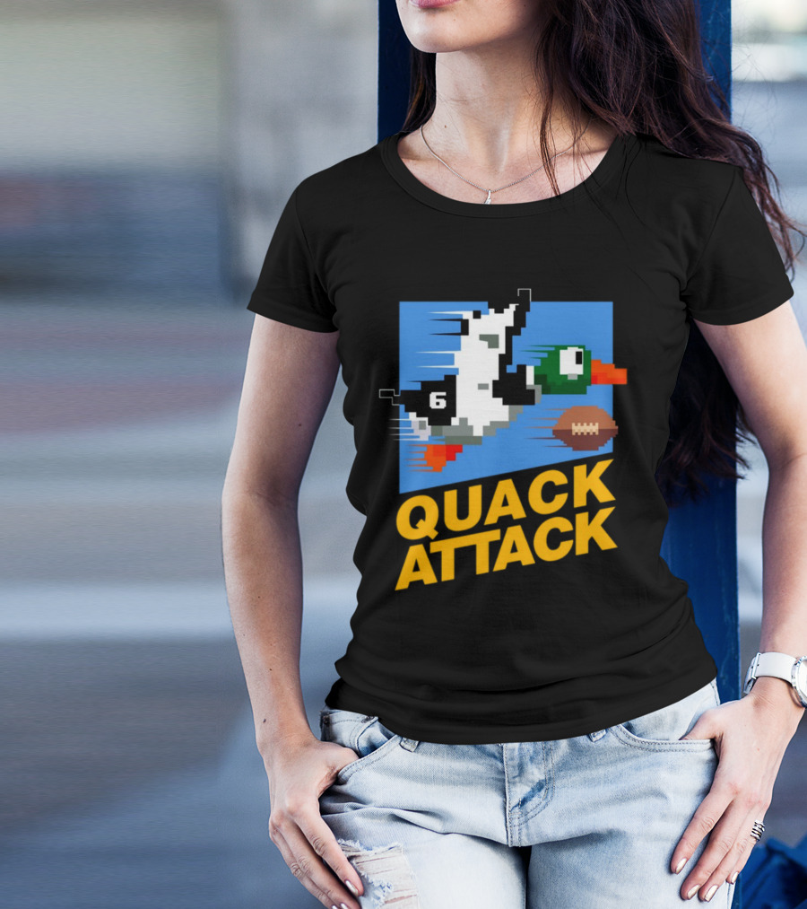 Quack Attack Pixel Duck Football Retro Gaming T-Shirt