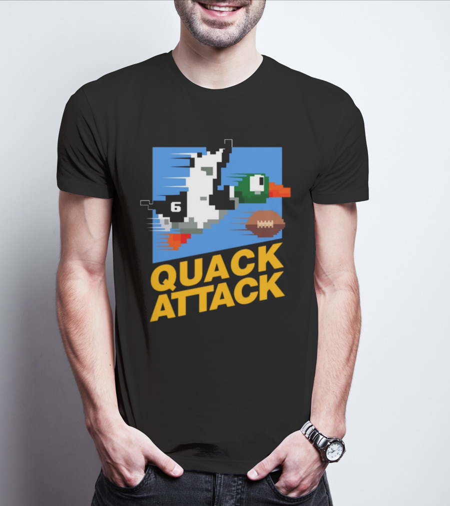 Quack Attack Pixel Duck Football Retro Gaming T-Shirt