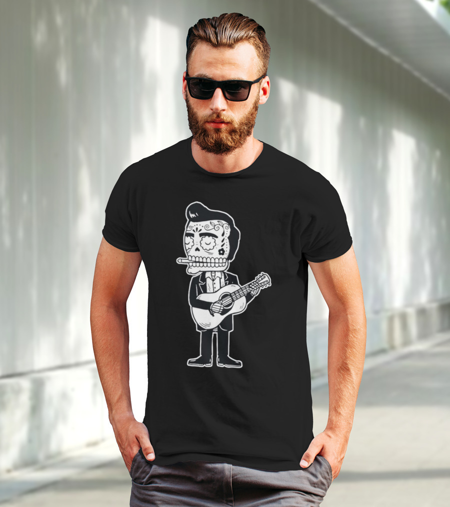 Johnny Cash Calavera Skull Playing Guitar T-Shirt