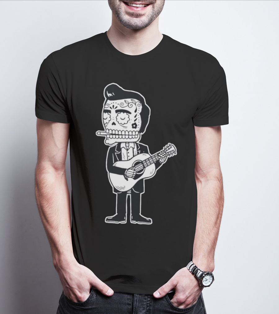 Johnny Cash Calavera Skull Playing Guitar T-Shirt