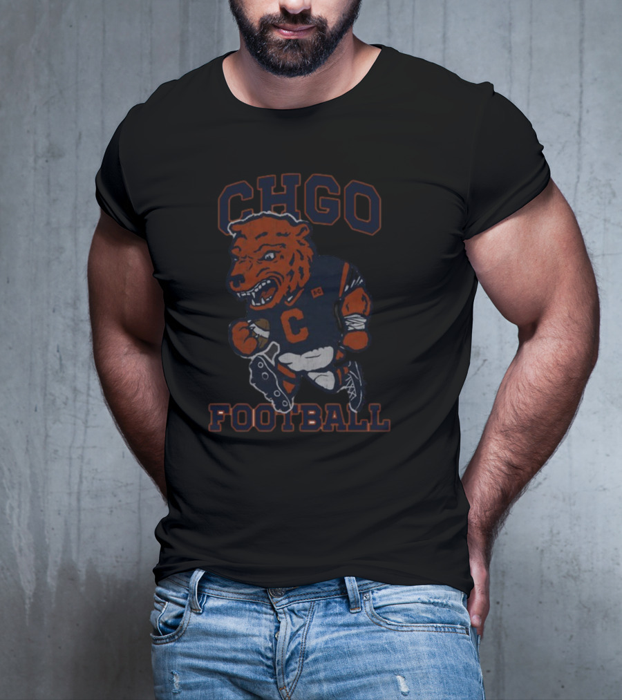 CHGO Football Bear Mascot Running Football Player T-Shirt