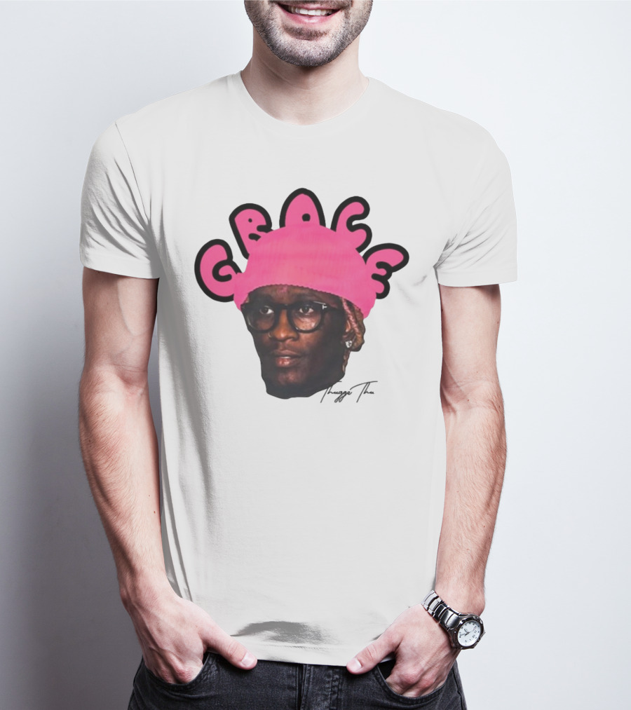 Thuggin Thuggin Grace Pink Beanie Glasses T-Shirt