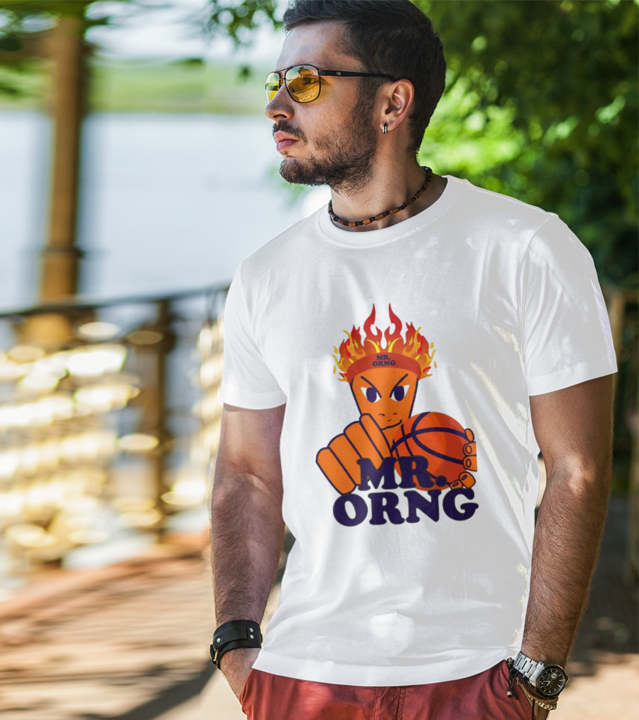 MR ORNG Basketball Flame Fist Character T-Shirt