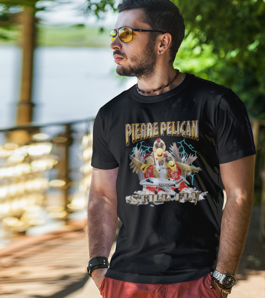 Pierre Pelican Still Fly With Jet And Lightning T-Shirt