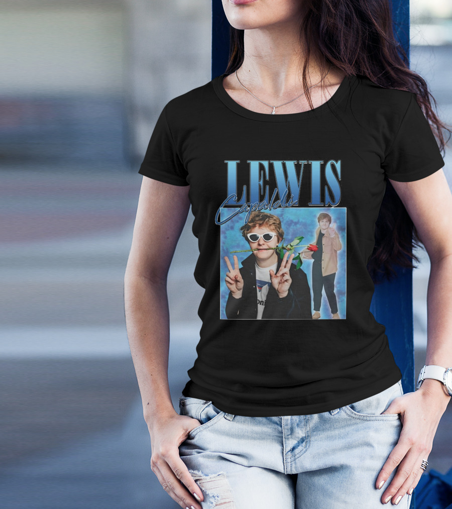 LEWIS Capaldi Peace Gesture Rose Blue Background T-Shirt