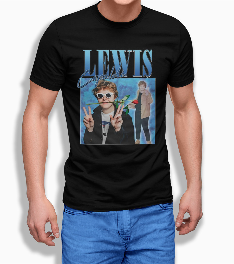 LEWIS Capaldi Peace Gesture Rose Blue Background T-Shirt