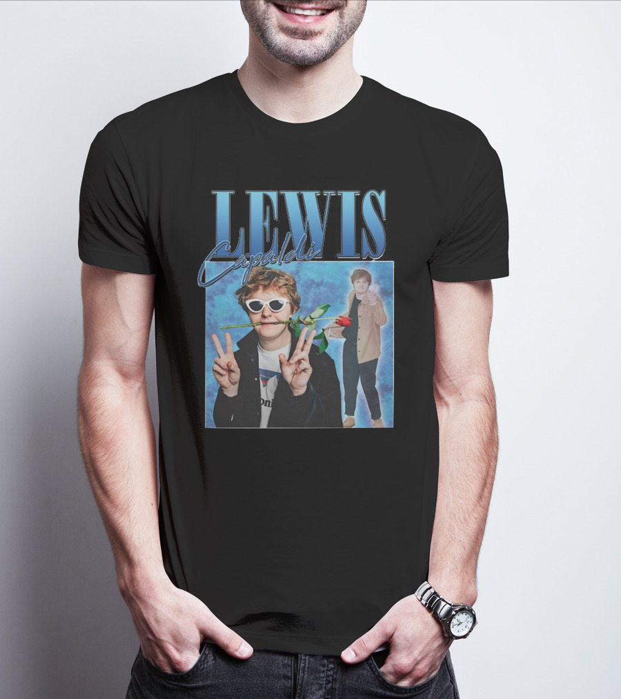 LEWIS Capaldi Peace Gesture Rose Blue Background T-Shirt