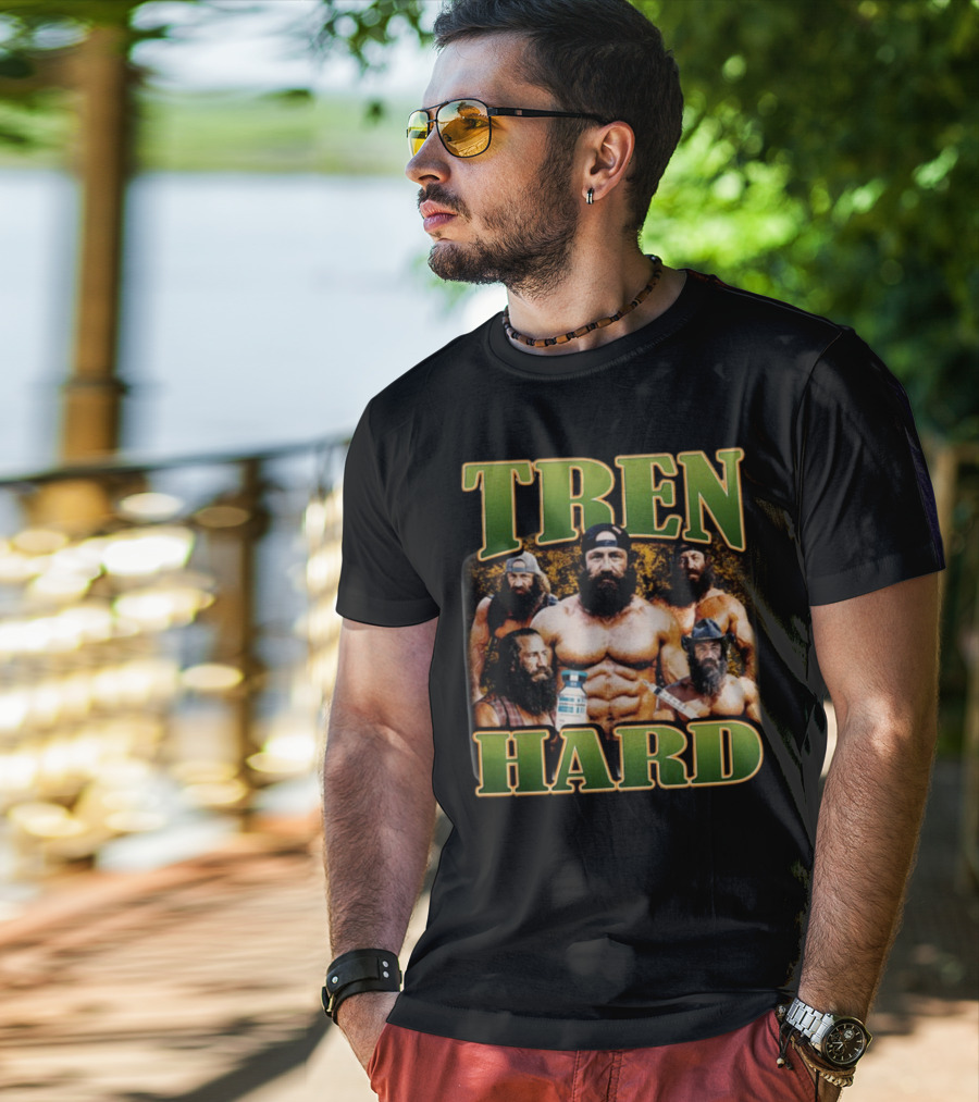 TREN HARD Bodybuilding Bearded Muscular Men With Medicine Bottle T-Shirt