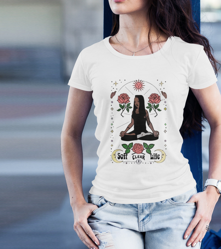 Summer Walker Soft Clear Life Yoga Meditation Roses Moon Sun T-Shirt