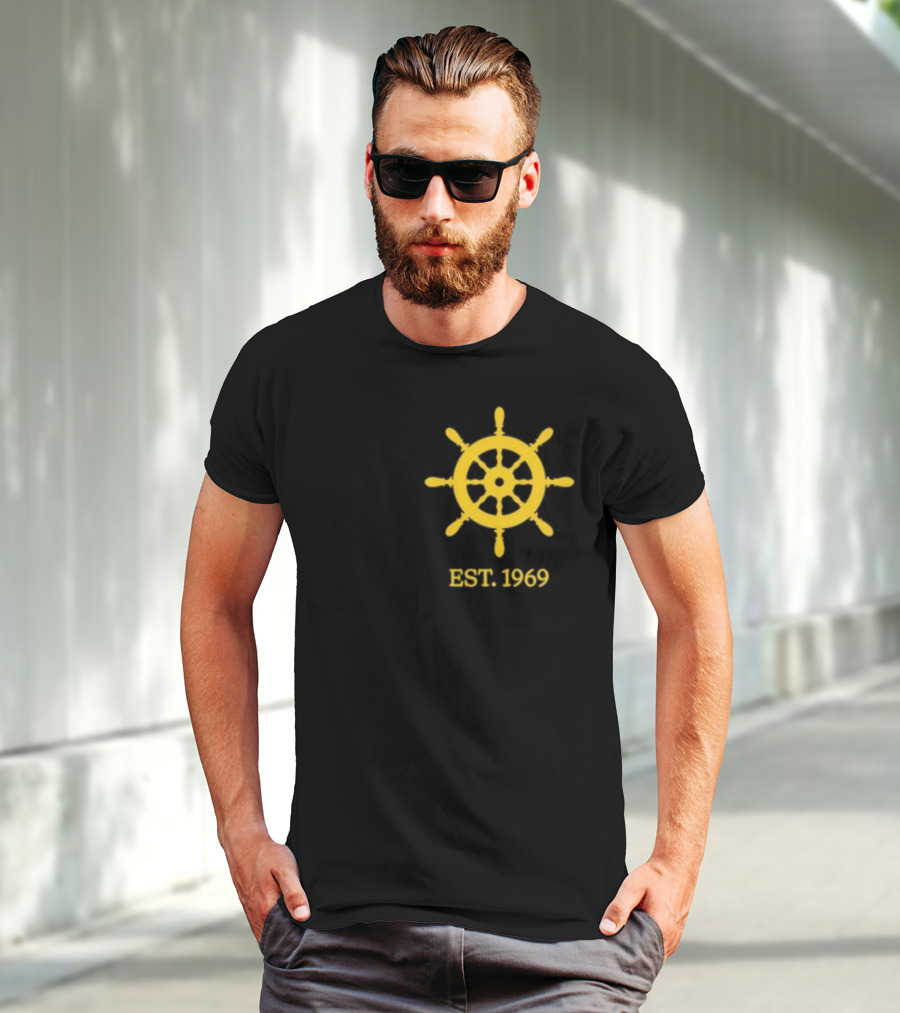 Benitez Sailing Est. 1969 Yellow Ship Wheel Emblem T-Shirt