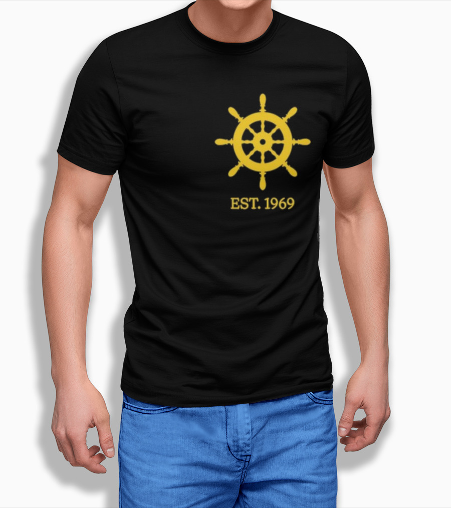 Benitez Sailing Est. 1969 Yellow Ship Wheel Emblem T-Shirt