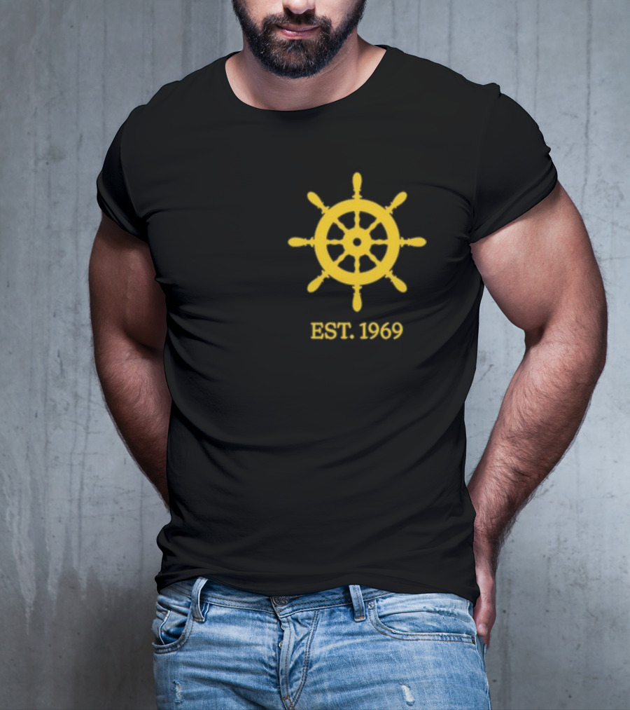 Benitez Sailing Est. 1969 Yellow Ship Wheel Emblem T-Shirt