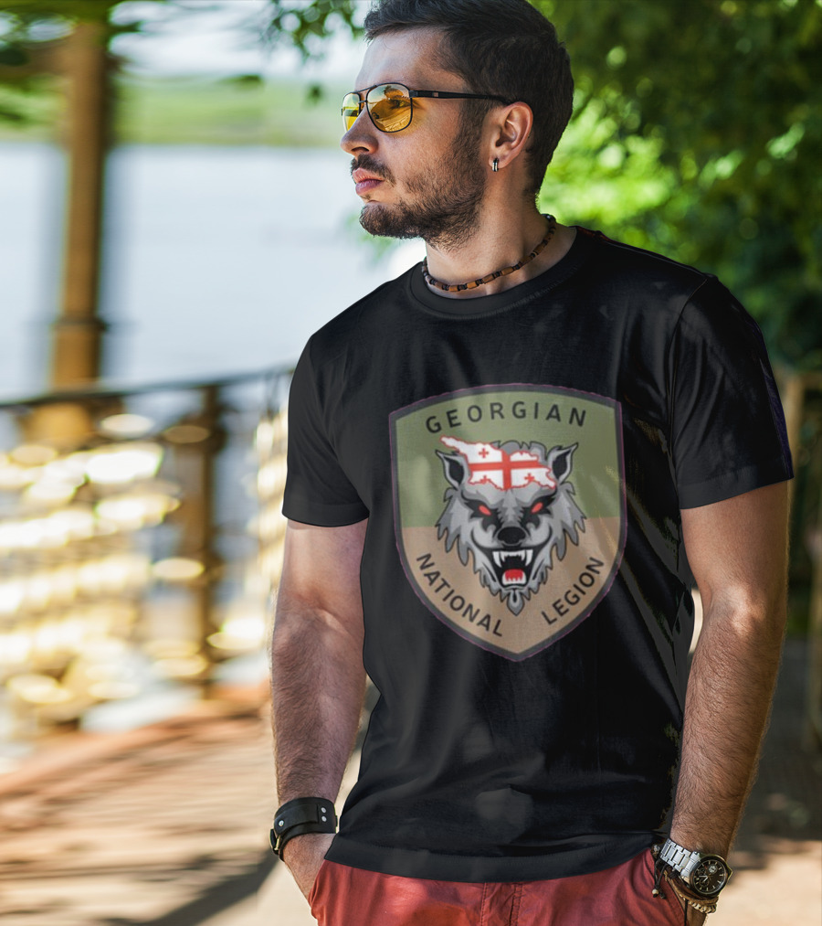 Georgian National Legion Wolf Emblem Georgian Flag мотопіхотний Батальйон 100 ог Бригада T-Shirt