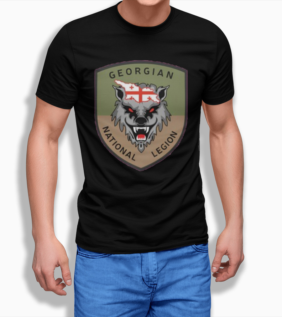Georgian National Legion Wolf Emblem Georgian Flag мотопіхотний Батальйон 100 ог Бригада T-Shirt