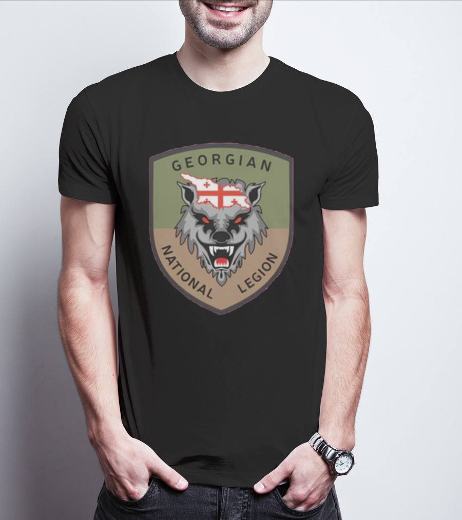 Georgian National Legion Wolf Emblem Georgian Flag мотопіхотний Батальйон 100 ог Бригада T-Shirt