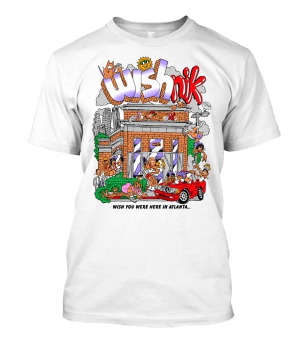 Wishnik Wish You Were Here In Atlanta Cartoon Car Crowd Scene T-Shirt