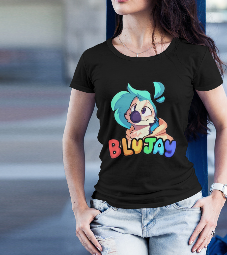 BLUJAY Blue-Haired Cartoon Character T-Shirt