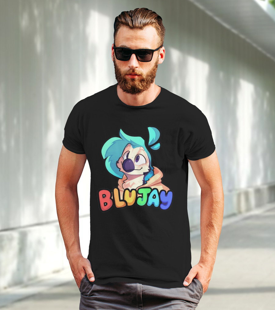 BLUJAY Blue-Haired Cartoon Character T-Shirt