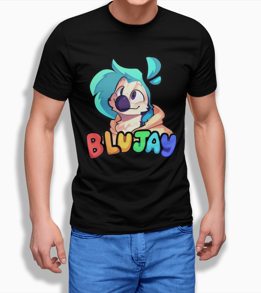 BLUJAY Blue-Haired Cartoon Character T-Shirt