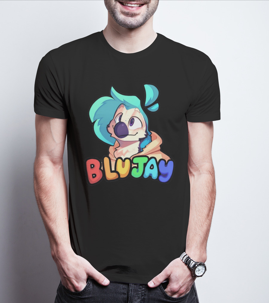 BLUJAY Blue-Haired Cartoon Character T-Shirt