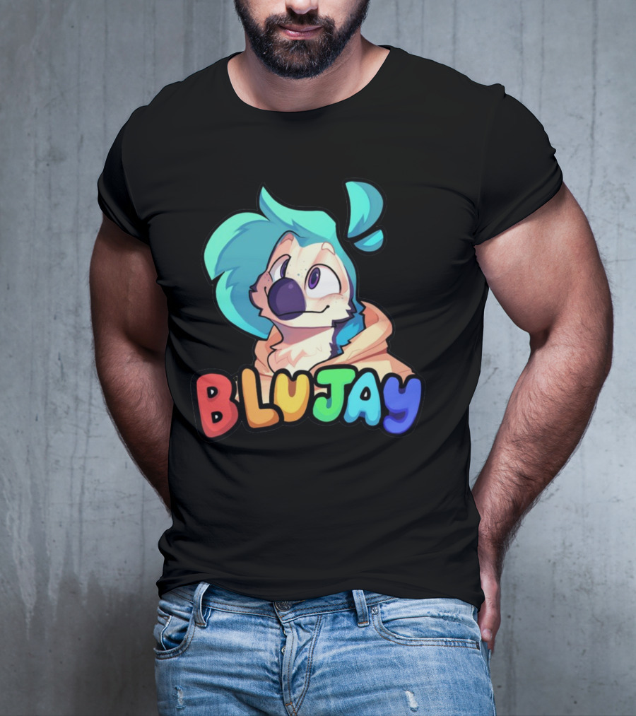BLUJAY Blue-Haired Cartoon Character T-Shirt