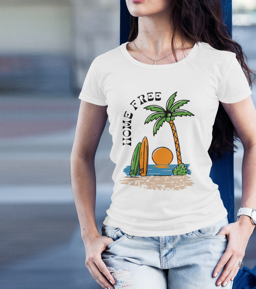 Home Free Surf And Sun Beach Palm Surfboards Sunset T-Shirt