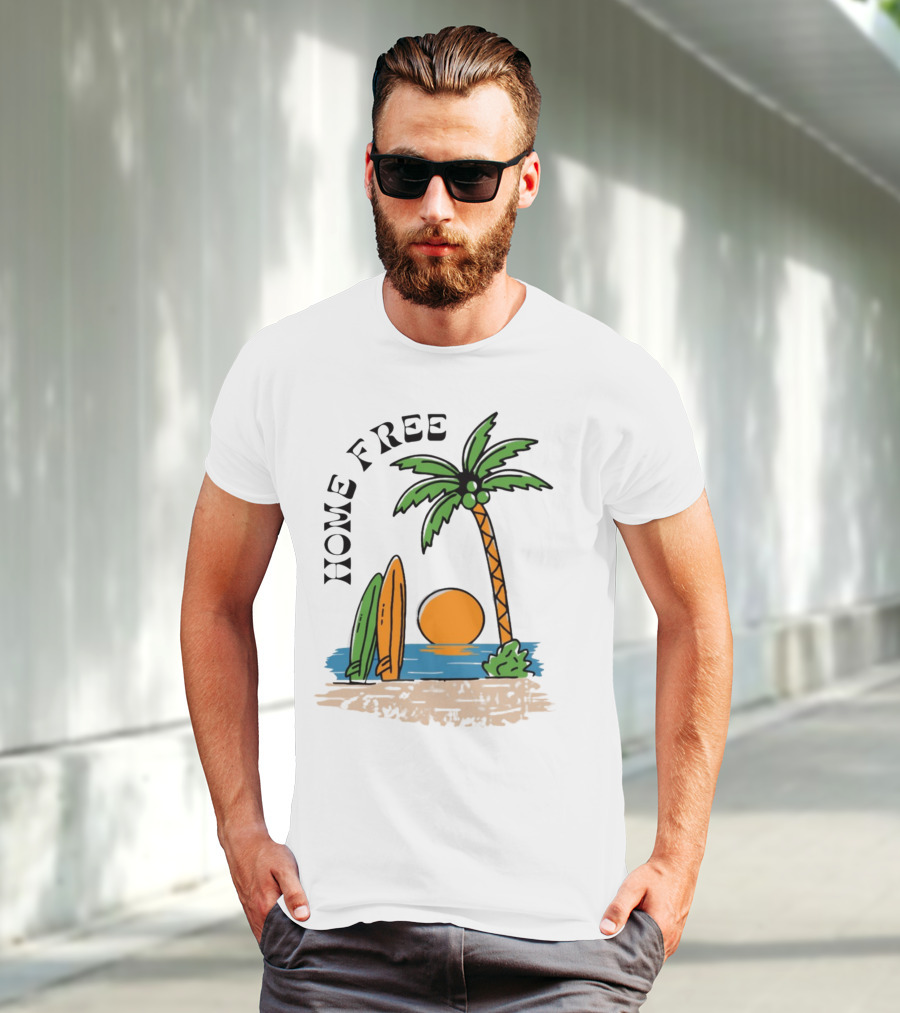 Home Free Surf And Sun Beach Palm Surfboards Sunset T-Shirt