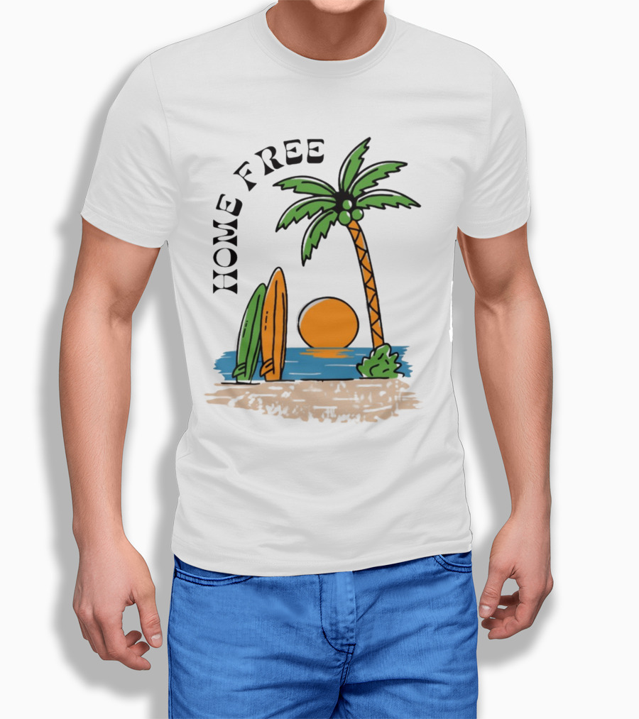 Home Free Surf And Sun Beach Palm Surfboards Sunset T-Shirt