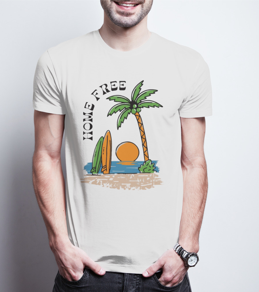 Home Free Surf And Sun Beach Palm Surfboards Sunset T-Shirt