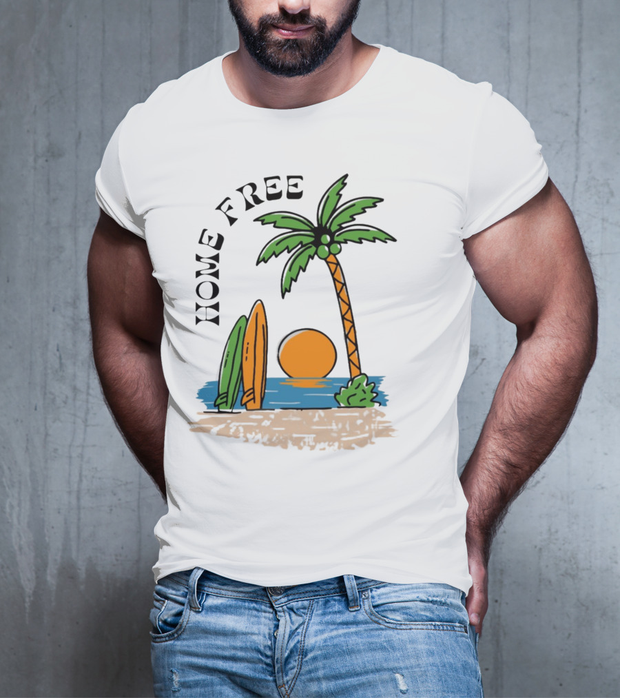Home Free Surf And Sun Beach Palm Surfboards Sunset T-Shirt