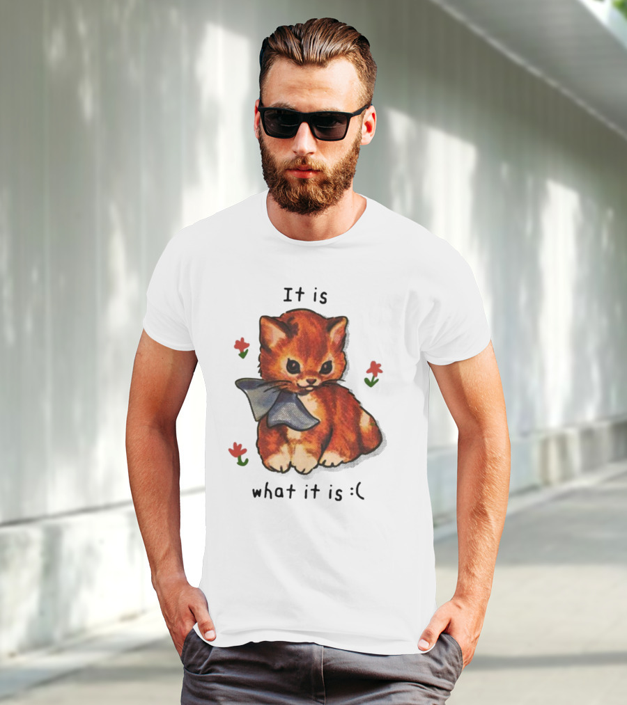 It Is What It Is Sad Cat With Flowers T-Shirt