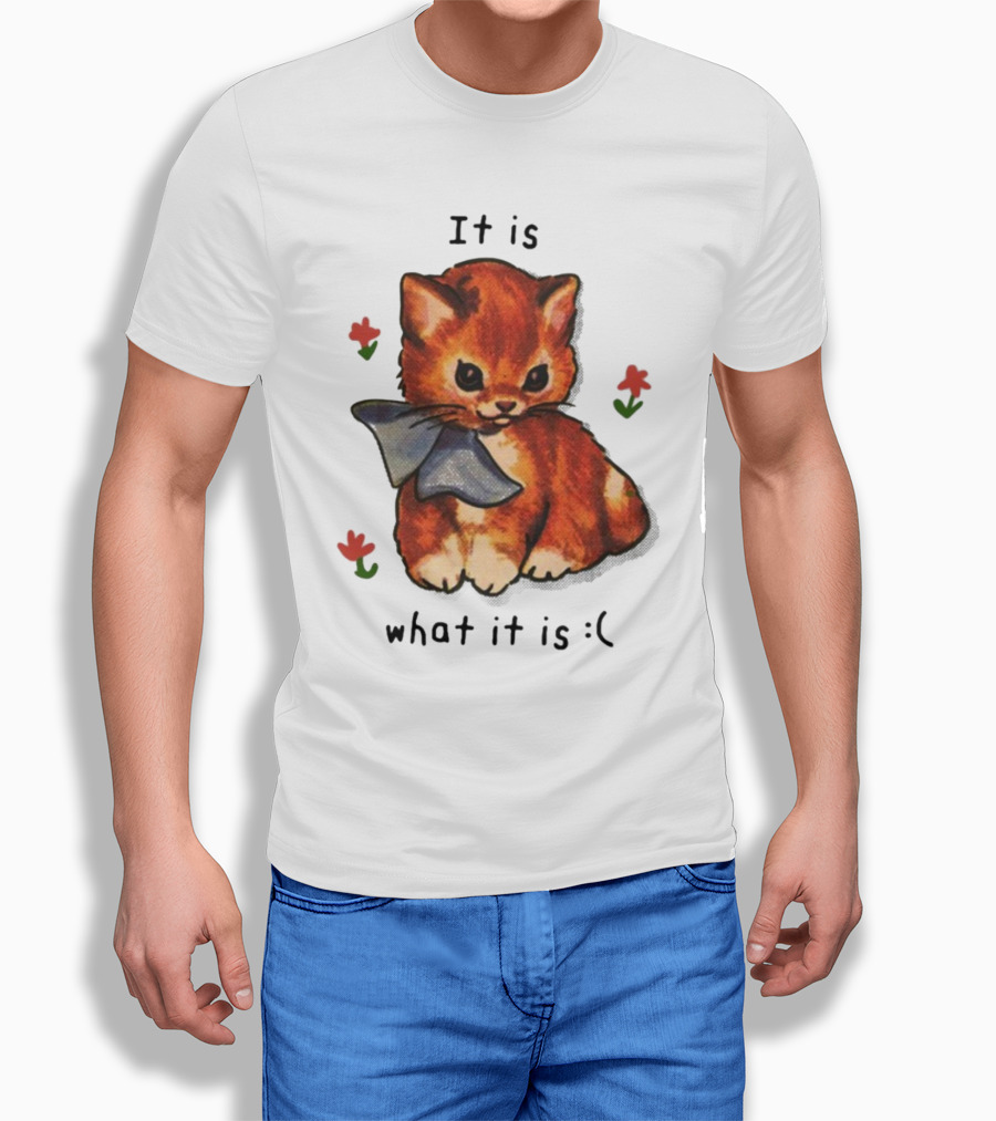 It Is What It Is Sad Cat With Flowers T-Shirt