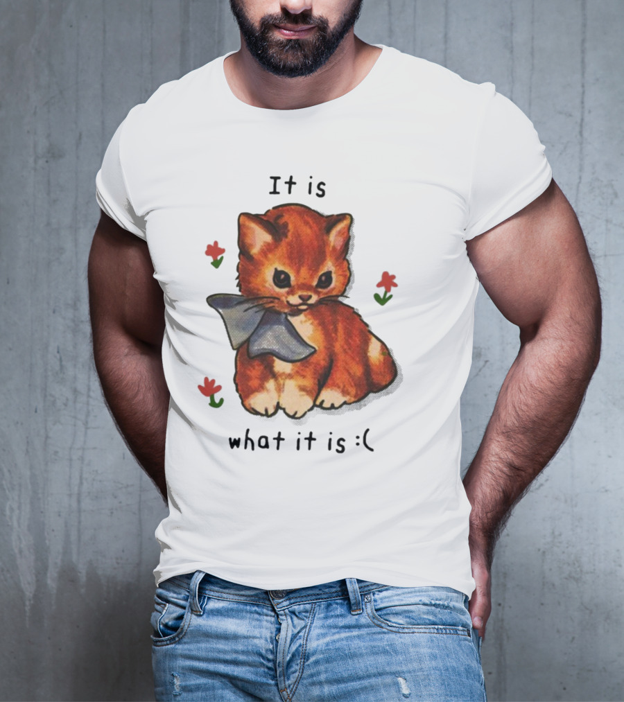 It Is What It Is Sad Cat With Flowers T-Shirt