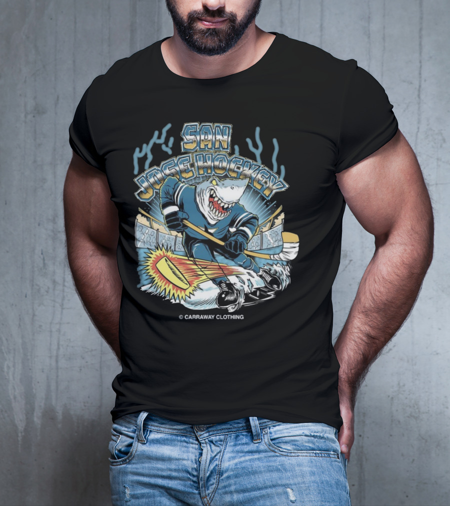SAN JOSE HOCKEY SHARK ICE ACTION CARAWAY CLOTHING T-Shirt