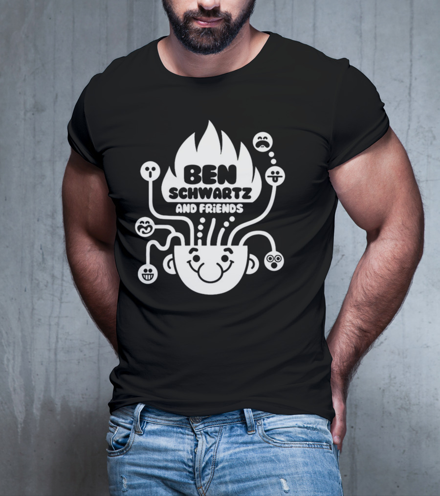 Ben Schwartz And Friends Smiling Faces Fire Head With Graphical Emotions T-Shirt