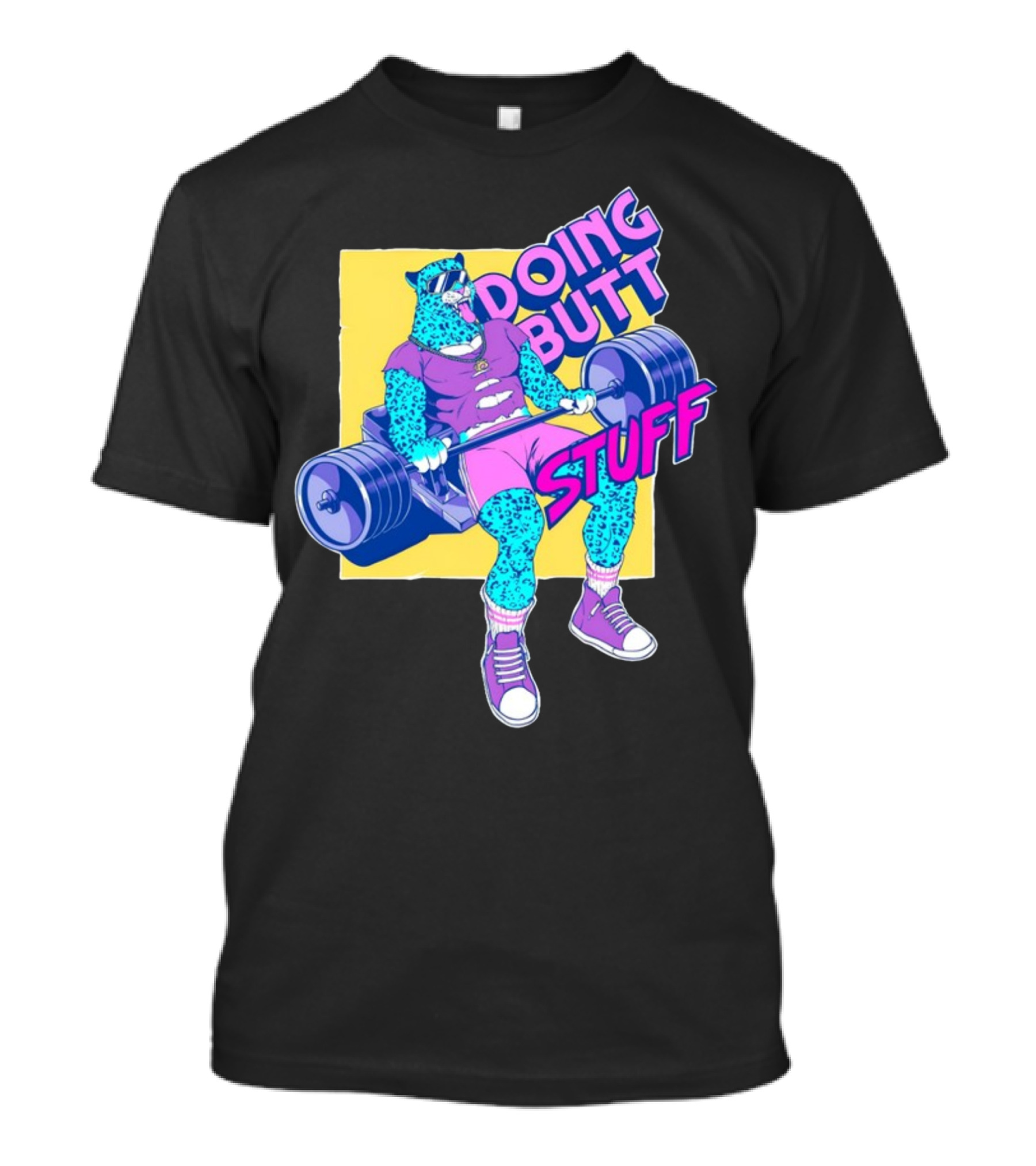 Doing Butt Stuff Leopard Lifting Weights T-Shirt
