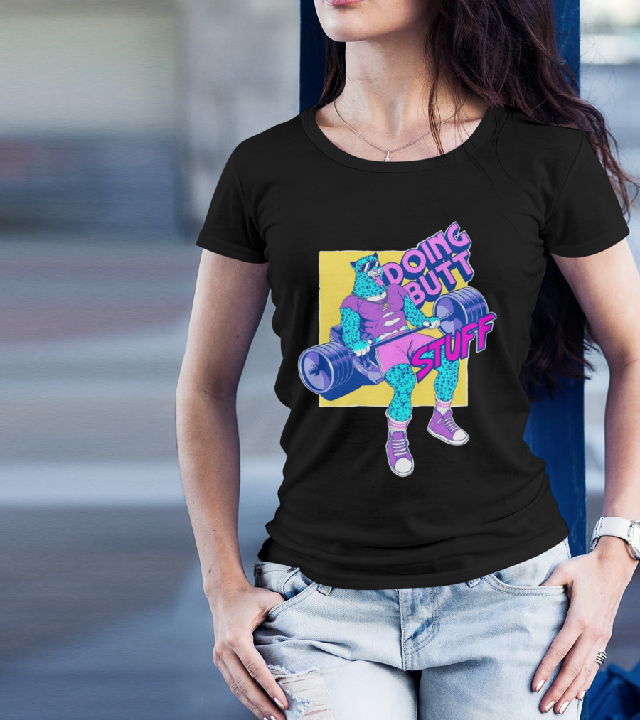 Doing Butt Stuff Leopard Lifting Weights T-Shirt