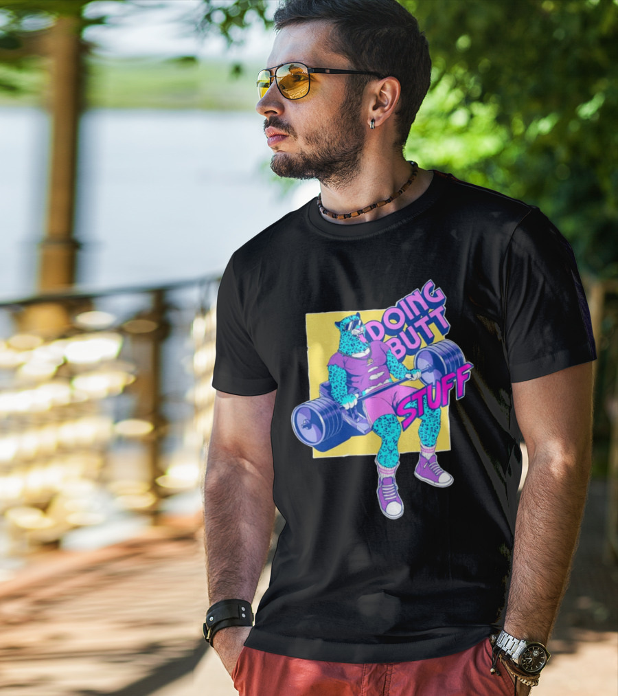 Doing Butt Stuff Leopard Lifting Weights T-Shirt