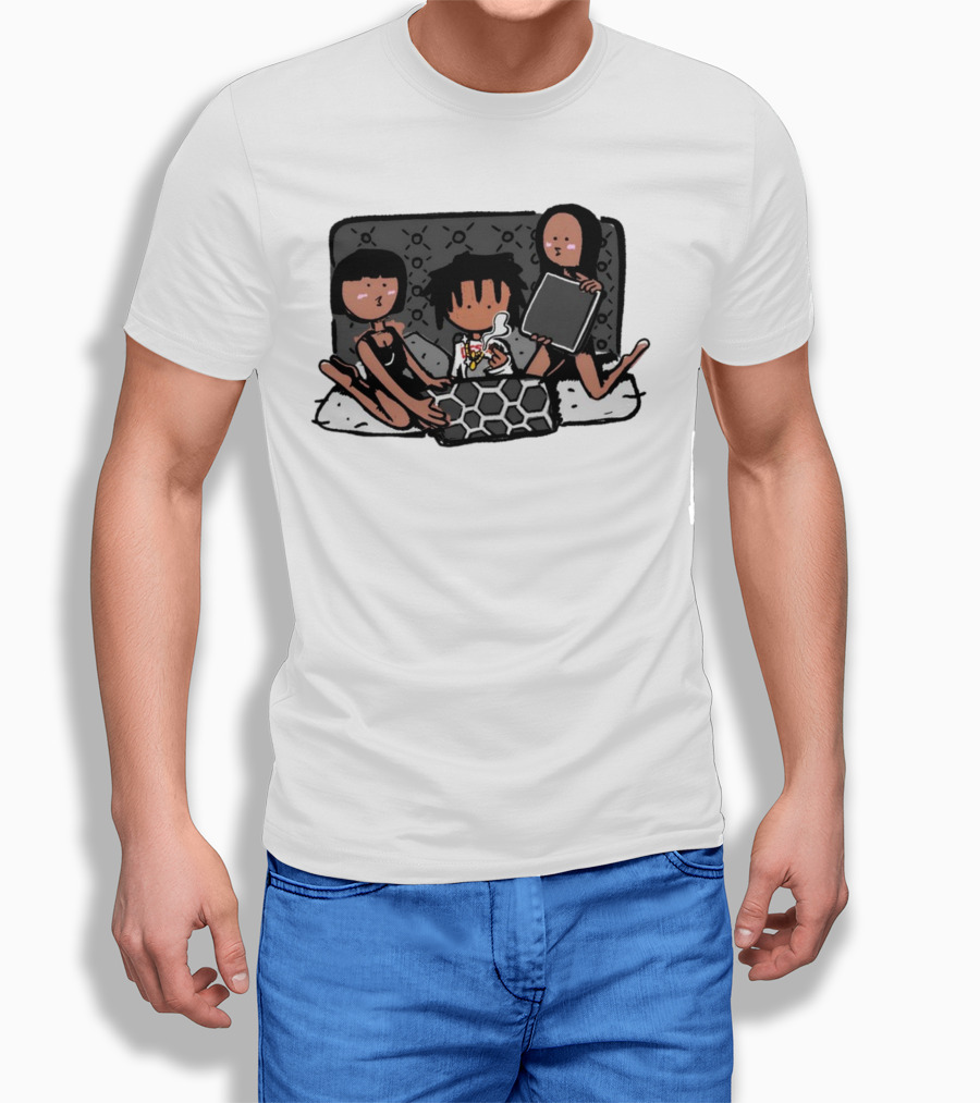Kodone Playboi Carti Self Titled Cartoon Character With Two Figures In Black Outlines And Geometric T-Shirt