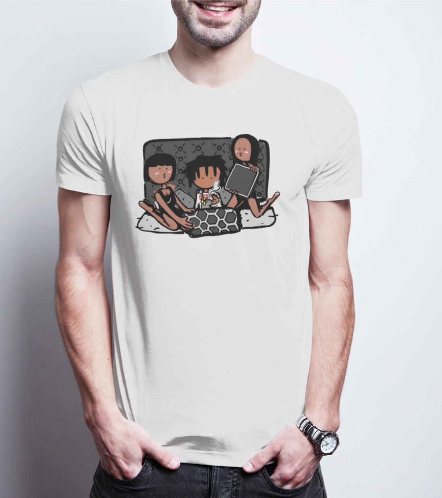 Kodone Playboi Carti Self Titled Cartoon Character With Two Figures In Black Outlines And Geometric T-Shirt