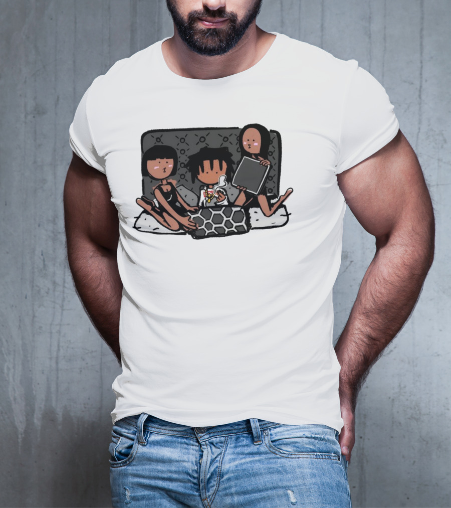 Kodone Playboi Carti Self Titled Cartoon Character With Two Figures In Black Outlines And Geometric T-Shirt