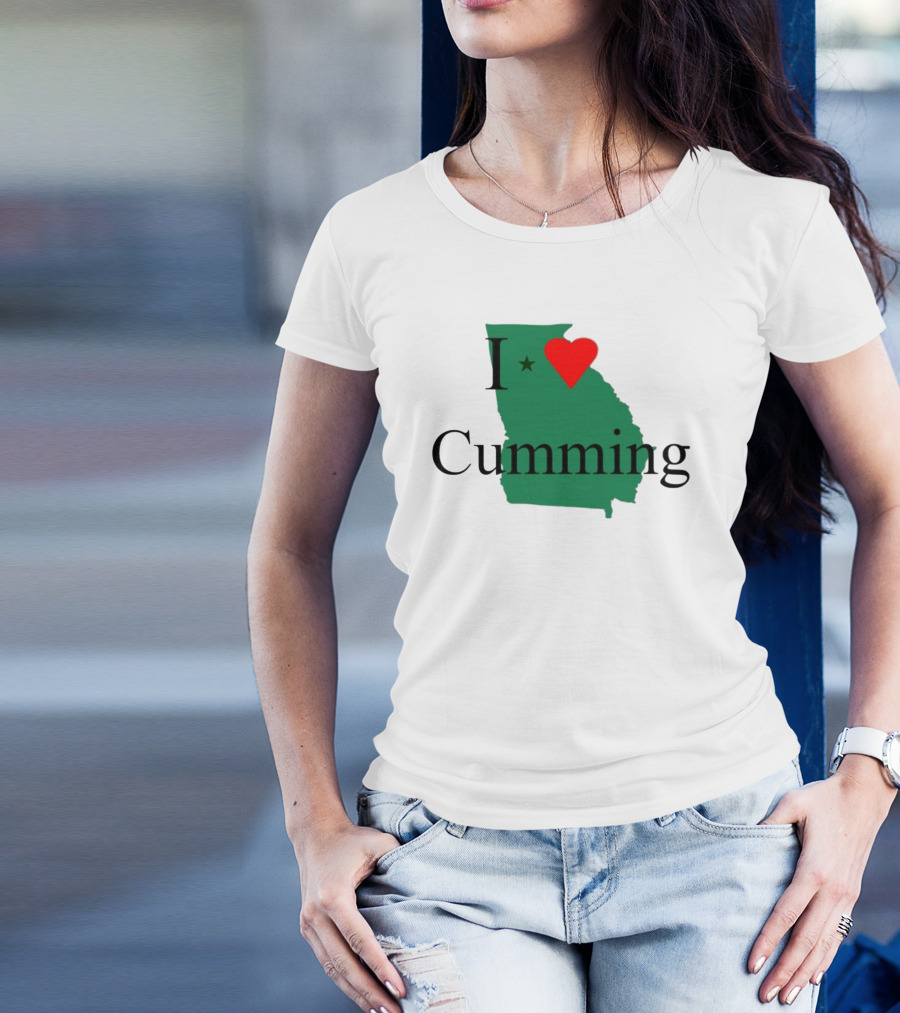 I Love Cumming Georgia Map With Heart And Star T-Shirt