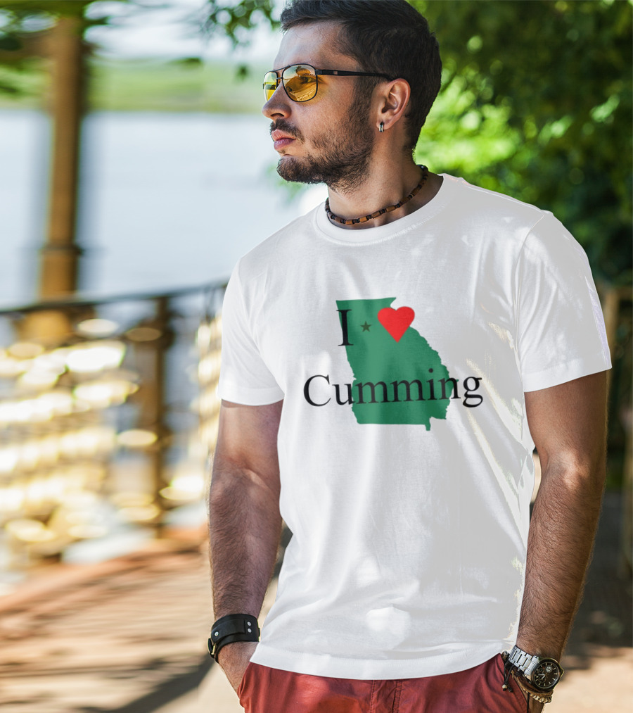 I Love Cumming Georgia Map With Heart And Star T-Shirt