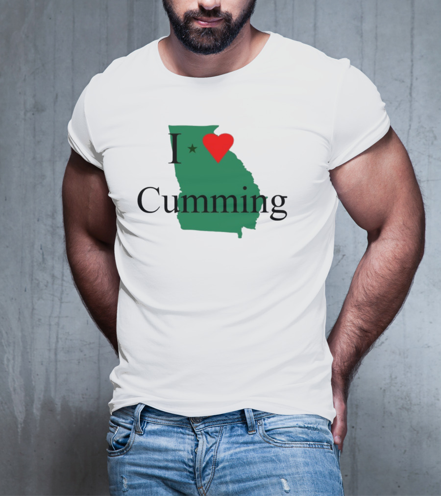 I Love Cumming Georgia Map With Heart And Star T-Shirt