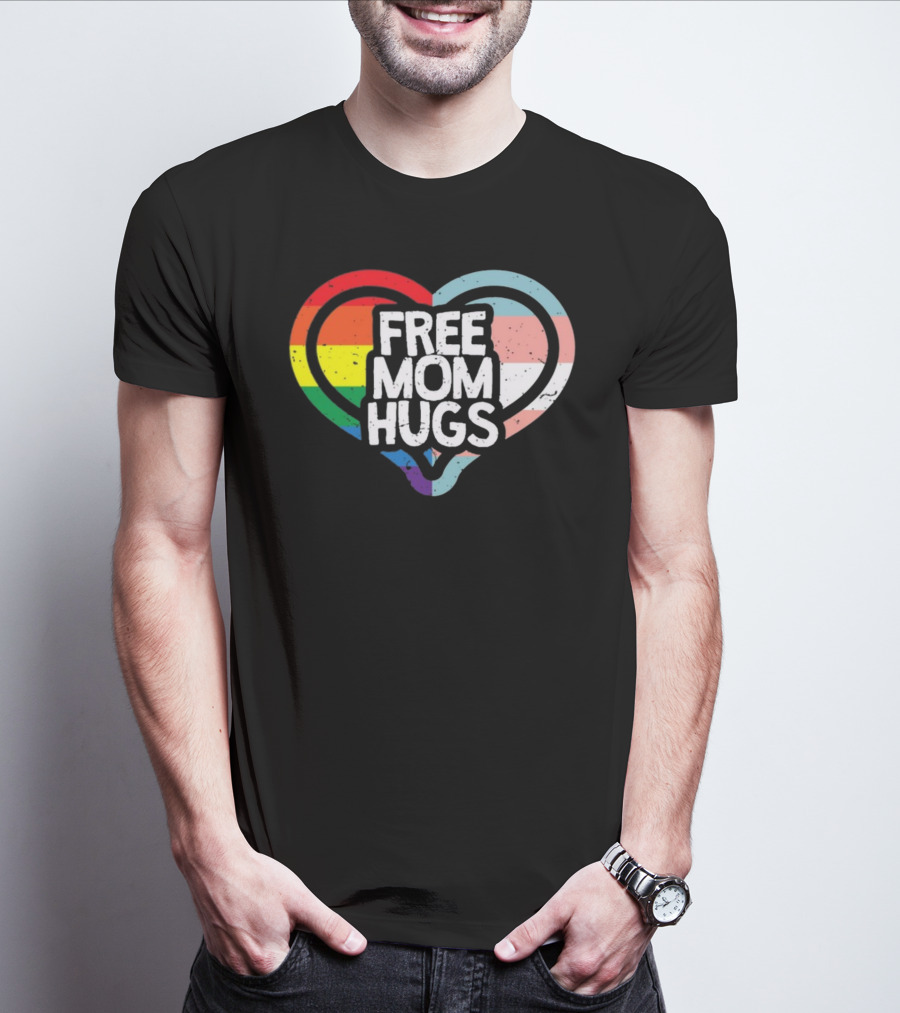 Free Mom Hugs Rainbow Heart Pride Vintage T-Shirt