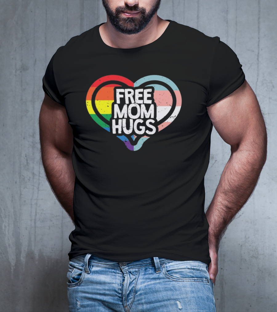 Free Mom Hugs Rainbow Heart Pride Vintage T-Shirt