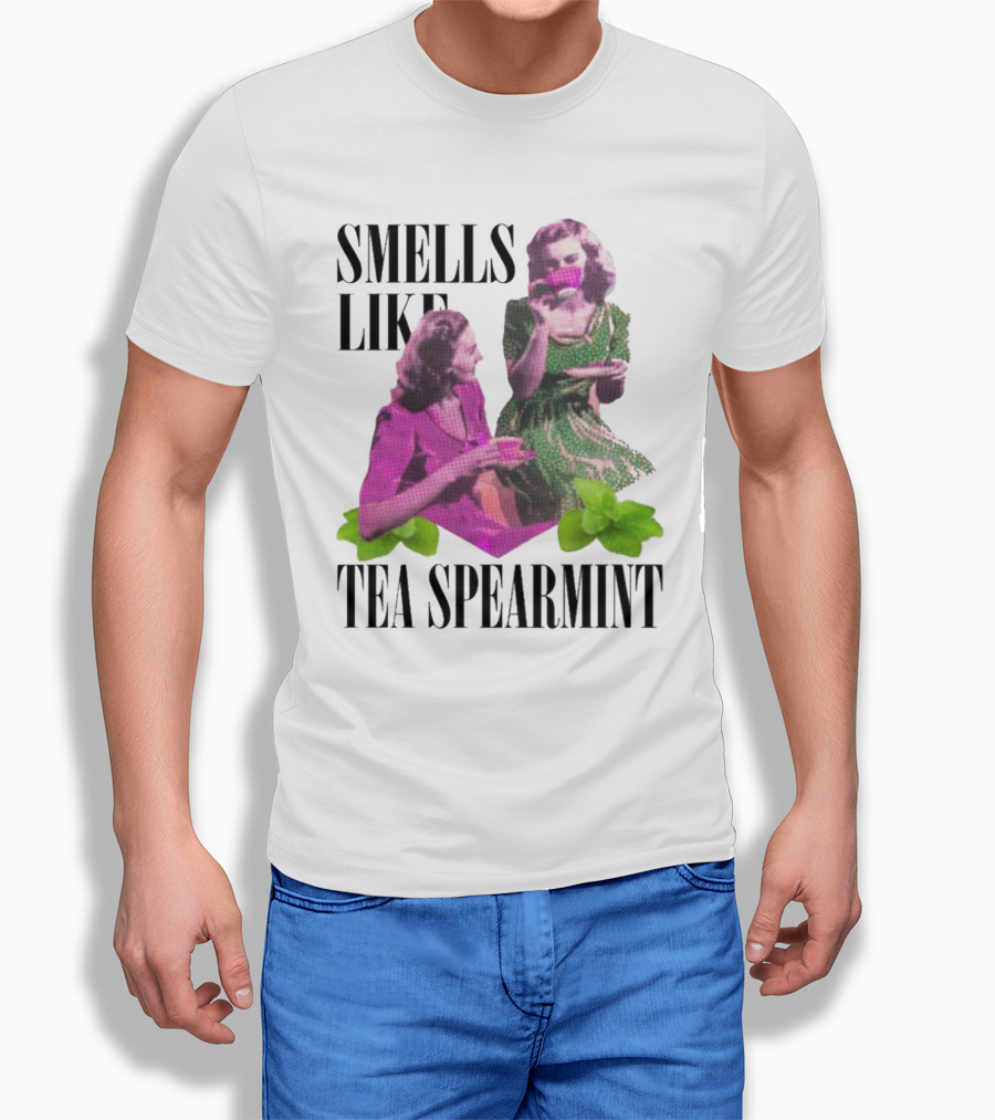 Smells Like Tea Spearmint Retro Women Green Pink Cups T-Shirt