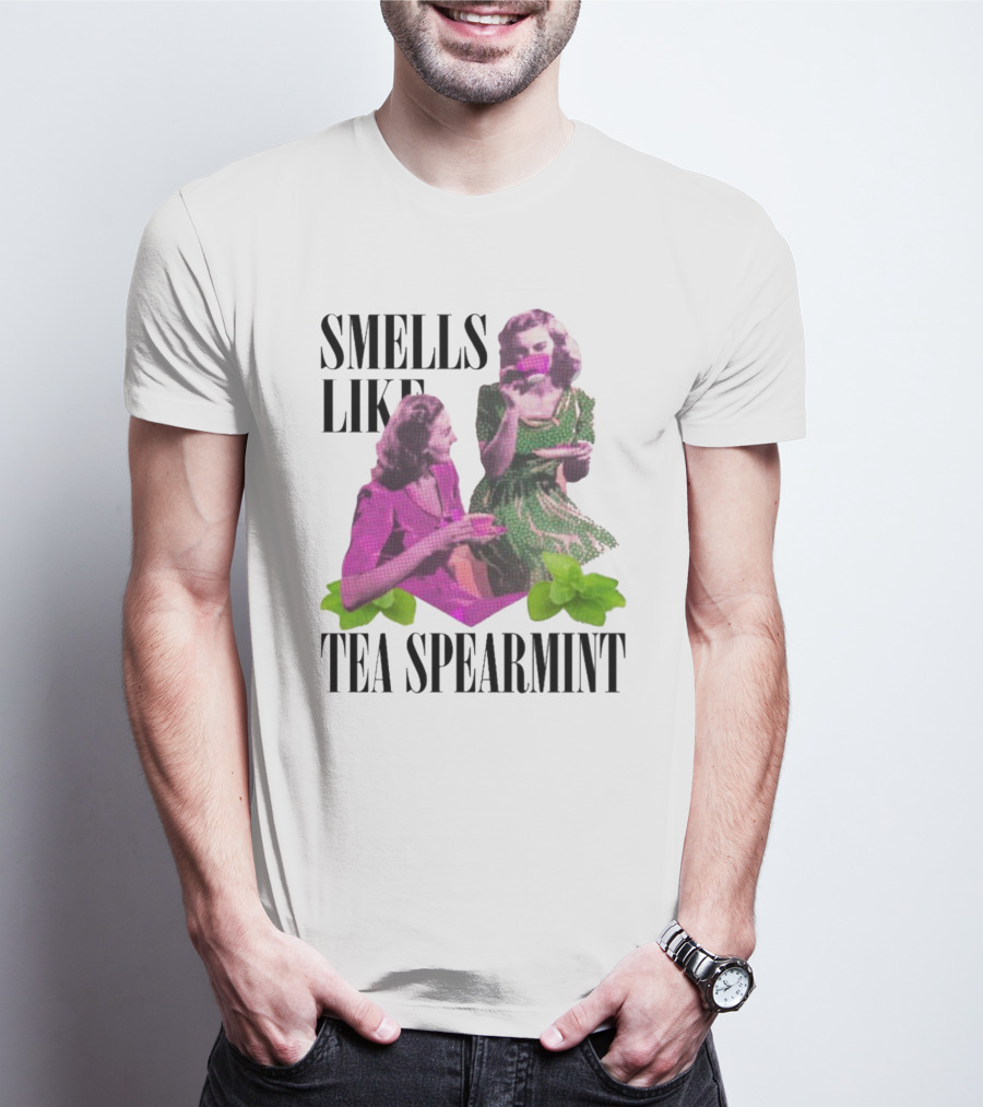 Smells Like Tea Spearmint Retro Women Green Pink Cups T-Shirt